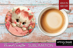 Vintage Valentines Day Round Coaster - Retro Animal Coaster Product Image 1