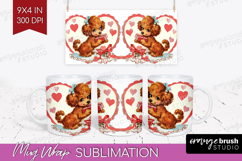 Vintage Valentines Day Mug Wrap - Retro Animal Mug PNG Product Image 1