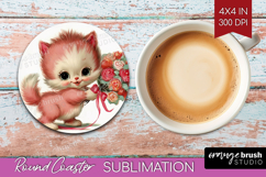 Vintage Valentines Day Round Coaster - Retro Animal Coaster Product Image 1