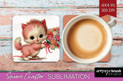 Vintage Valentines Day Square Coaster - Retro Animal Coaster Product Image 1