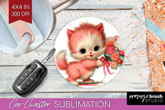 Vintage Valentines Day Car Coaster - Retro Animal Coaster Product Image 1