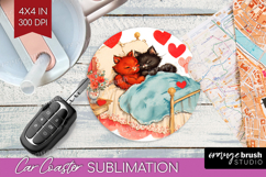 Vintage Valentines Day Car Coaster - Retro Animal Coaster Product Image 1