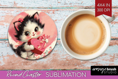 Vintage Valentines Day Round Coaster - Retro Animal Coaster Product Image 1