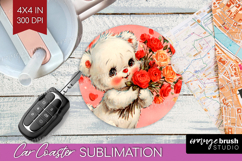 Vintage Valentines Day Car Coaster - Retro Animal Coaster Product Image 1