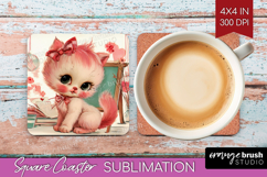 Vintage Valentines Day Square Coaster - Retro Animal Coaster Product Image 1