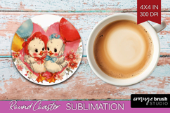 Vintage Valentines Day Round Coaster - Retro Animal Coaster Product Image 1