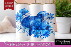 Walrus Floral Tumbler Wrap Blue Flowers Tumbler PNG Product Image 1