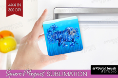 Walrus Floral Magnet Sublimation Sea Blue Square Magnet PNG Product Image 1