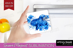 Walrus Floral Magnet Sublimation Blue Flowers Square Magnet Product Image 1