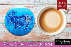 Walrus Floral Round Coaster Sea Blue Coaster PNG Sublimation Product Image 1