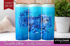 Walrus Floral Tumbler Wrap Sea Blue Tumbler PNG Sublimation Product Image 1