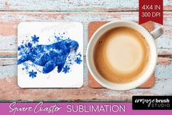 Walrus Floral Square Coaster Blue Flowers Coaster PNG Product Image 1