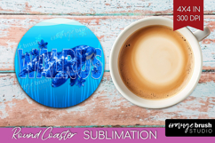 Walrus Floral Round Coaster Sea Blue Coaster PNG Sublimation Product Image 1