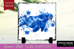 Walrus Floral Slate PNG Blue Flowers Square Slate Product Image 1