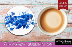 Walrus Floral Round Coaster Blue Flowers Coaster PNG Product Image 1