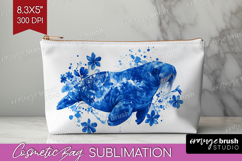 Walrus Floral Cosmetic Bag Blue Flowers Makeup Bag PNG Product Image 1