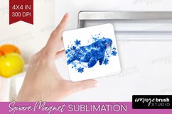 Walrus Floral Magnet Sublimation Blue Flowers Square Magnet Product Image 1