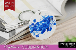 Walrus Floral Keychain PNG Blue Flowers Keychain Sublimation Product Image 1