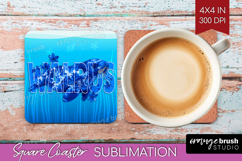Walrus Floral Square Coaster Sea Blue Coaster PNG Product Image 1