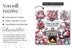 Watercolor Pink &amp; Silver Christmas garland Clipart PNG Product Image 2