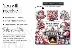 Pink & Silver christmas Poinsettia clipart PNG Product Image 2