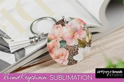 Pink Flowers Keychain, Floral Keychain Sublimation Design Product Image 1