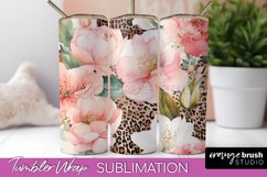 Floral Tumbler Wrap - Pink Flowers Watercolor Tumbler PNG Product Image 1