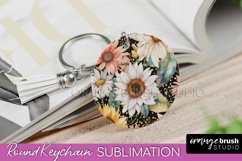 Pink Flowers Keychain, Floral Keychain Sublimation Design Product Image 1
