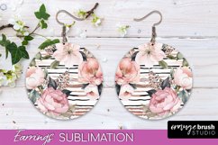 Watercolor Flowers Earrings, Pink Floral Earring Sublimation Product Image 1