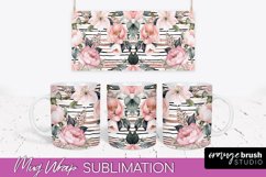 Pink Watercolor Flowers Mug Wrap - Floral Mug Sublimation Product Image 1