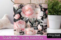 Floral Tumbler Wrap - Pink Flowers Watercolor Tumbler PNG Product Image 1