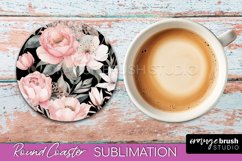 Watercolor Flowers Round Coaster - Floral Pink Sublimation Product Image 1