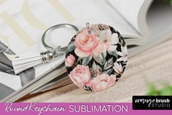 Pink Flowers Keychain, Floral Keychain Sublimation Design Product Image 1