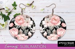 Watercolor Flowers Earrings, Pink Floral Earring Sublimation Product Image 1