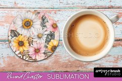 Watercolor Flowers Round Coaster - Floral Pink Sublimation Product Image 1