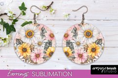 Watercolor Flowers Earrings, Pink Floral Earring Sublimation Product Image 1