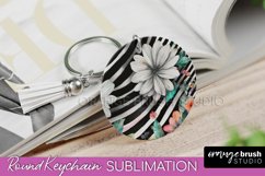 Pink Flowers Keychain, Floral Keychain Sublimation Design Product Image 1