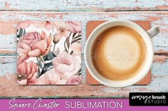 Watercolor Flowers Square Coaster - Floral Pink Sublimation Product Image 1