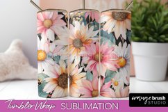 Floral Tumbler Wrap - Pink Flowers Watercolor Tumbler PNG Product Image 1