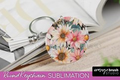 Pink Flowers Keychain, Floral Keychain Sublimation Design Product Image 1