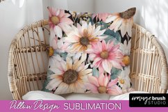 Watercolor Flowers Pillow Cover - Summer Pillow Sublimation Product Image 1