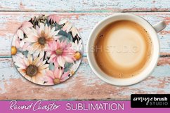 Watercolor Flowers Round Coaster - Floral Pink Sublimation Product Image 1