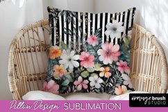 Watercolor Flowers Pillow Cover - Summer Pillow Sublimation Product Image 1
