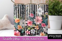 Floral Tumbler Wrap - Pink Flowers Watercolor Tumbler PNG Product Image 1