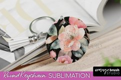 Pink Flowers Keychain, Floral Keychain Sublimation Design Product Image 1