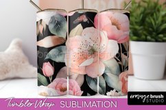 Floral Tumbler Wrap - Pink Flowers Watercolor Tumbler PNG Product Image 1