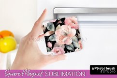 Pink Flowers Magnet Sublimation - Watercolor Magnet Design Product Image 1