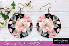 Watercolor Flowers Earrings, Pink Floral Earring Sublimation Product Image 1