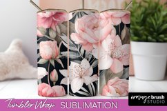 Floral Tumbler Wrap - Pink Flowers Watercolor Tumbler PNG Product Image 1
