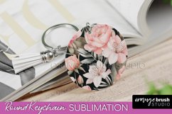 Pink Flowers Keychain, Floral Keychain Sublimation Design Product Image 1